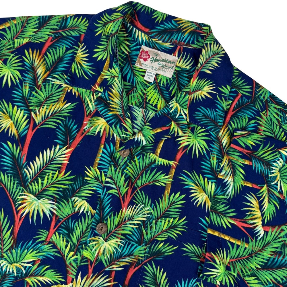 Hilo Hattie Hawaiian Original Shirt Mens XL Palm Tree Print Camp Aloha Resort